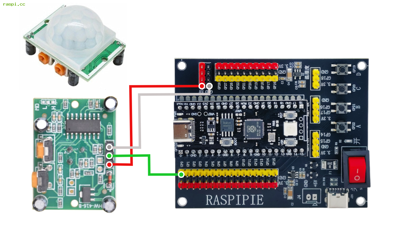 注意：人体传感器需要接5V供电